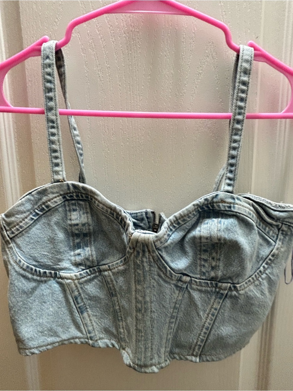 Zara Denim Corset Bustier Crop Top Light Wash Jean Structured XS